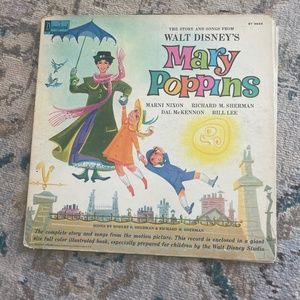 Vintage Walt Disney Vinyl Records - Mary Poppins & Peter Pan Storybook Set